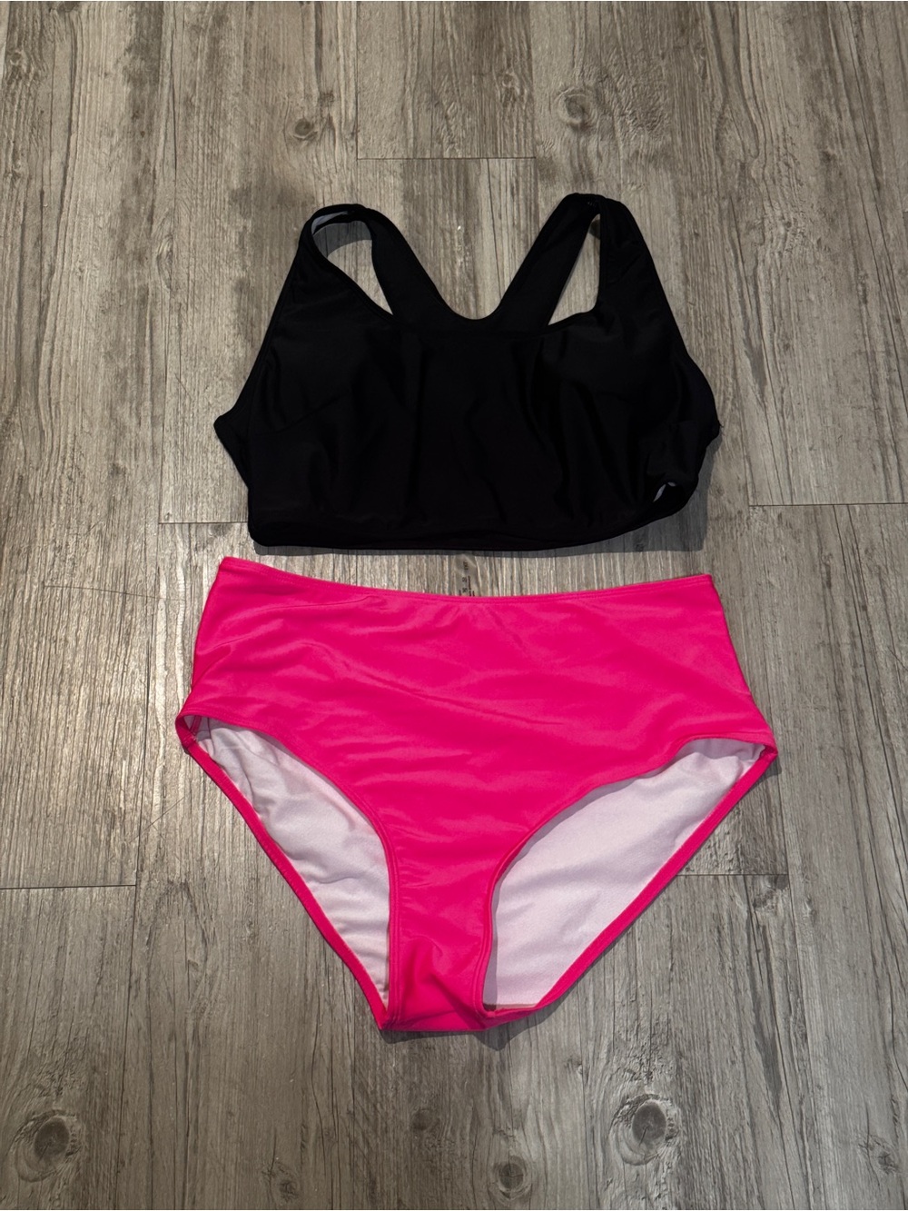 High-Waist Two-Piece Bikini Set in Black & Hot Pink